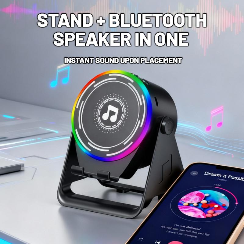 [Easter gift] Ultimate equipment for watching football matches Wireless Induction Audio Speaker Stand, 5in1 Cellphone Holder, 3500mAh Rechargeable Emergency Power Bank,360° Adjustable Mobile Tablet Stand with Colorful Ambient Light