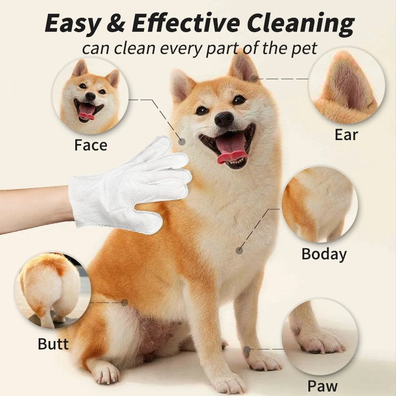 PET Glove Wipes，Freshening Grooming Dog&Cat Disposable 20Pcs pet hair removal tool Satisfied skin care Outdoor No-clean Hypoallergenic Facial Disposable No-Rinse Grooming Formulated for petwipes Deodorizing sticky hair