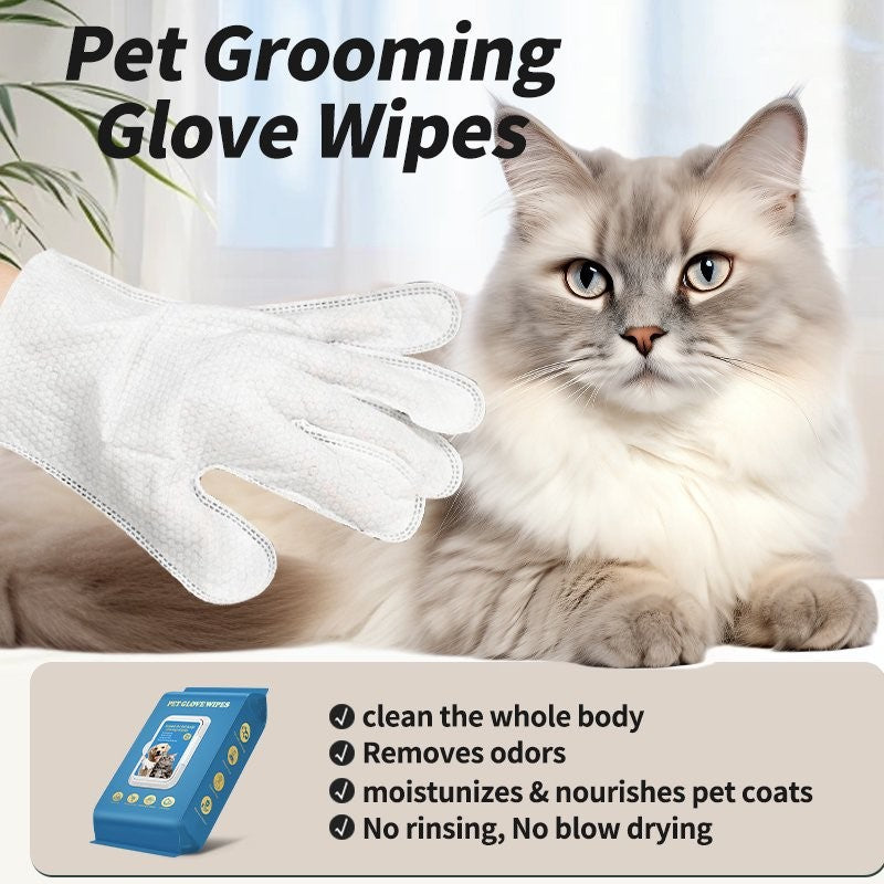 PET Glove Wipes，Freshening Grooming Dog&Cat Disposable 20Pcs pet hair removal tool Satisfied skin care Outdoor No-clean Hypoallergenic Facial Disposable No-Rinse Grooming Formulated for petwipes Deodorizing sticky hair