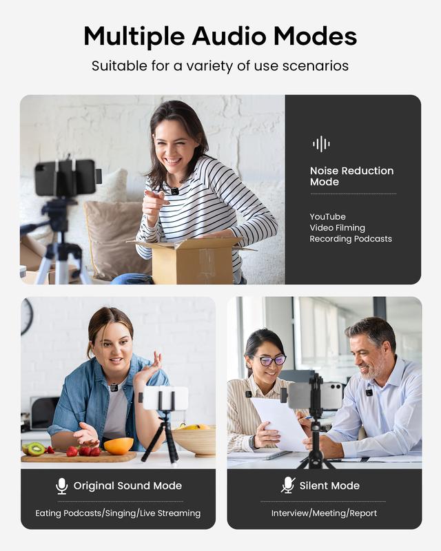 Wireless Lavalier Microphone for iPhone iPad Android With Charging Case Audio Smartphone Audio Smartphone Rechargeable USB