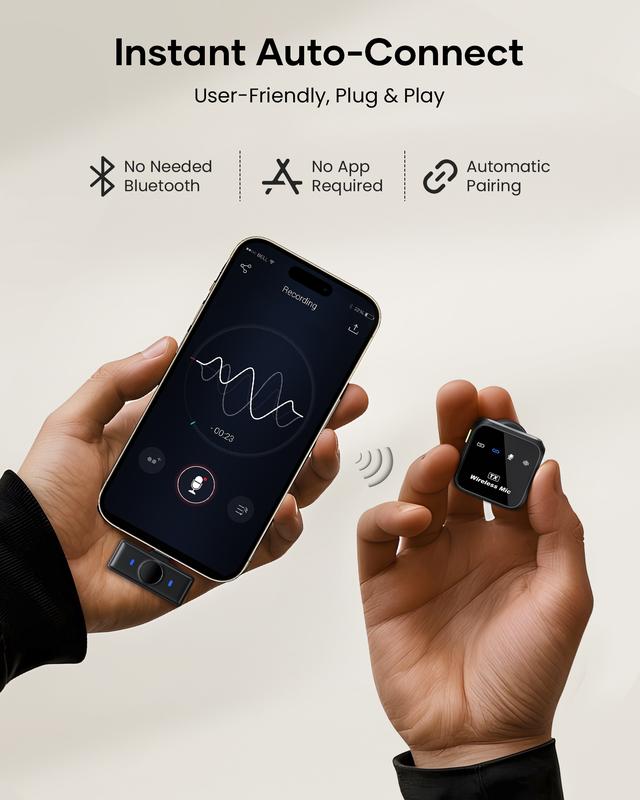Wireless Lavalier Microphone for iPhone iPad Android With Charging Case Audio Smartphone Audio Smartphone Rechargeable USB