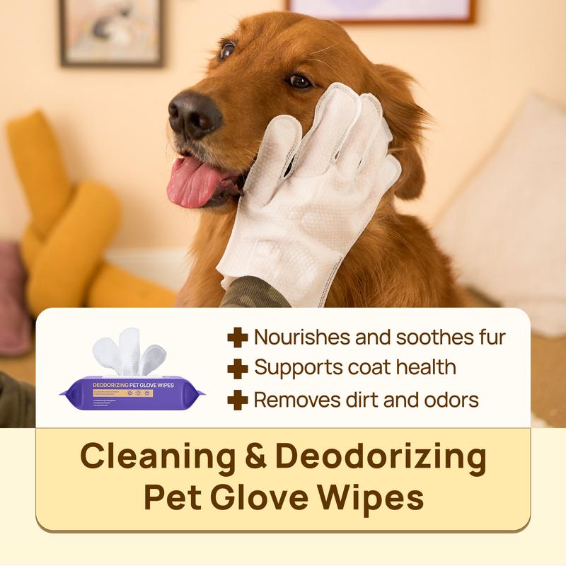 PET Glove Wipes，Freshening Grooming Dog&Cat Disposable 20Pcs pet hair removal tool Satisfied skin care Outdoor No-clean Hypoallergenic Facial Disposable No-Rinse Grooming Formulated for petwipes Deodorizing sticky hair