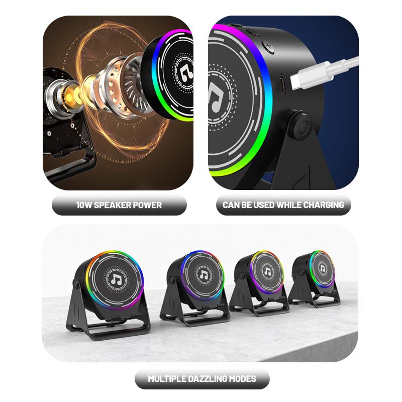 [Easter gift] Ultimate equipment for watching football matches Wireless Induction Audio Speaker Stand, 5in1 Cellphone Holder, 3500mAh Rechargeable Emergency Power Bank,360° Adjustable Mobile Tablet Stand with Colorful Ambient Light