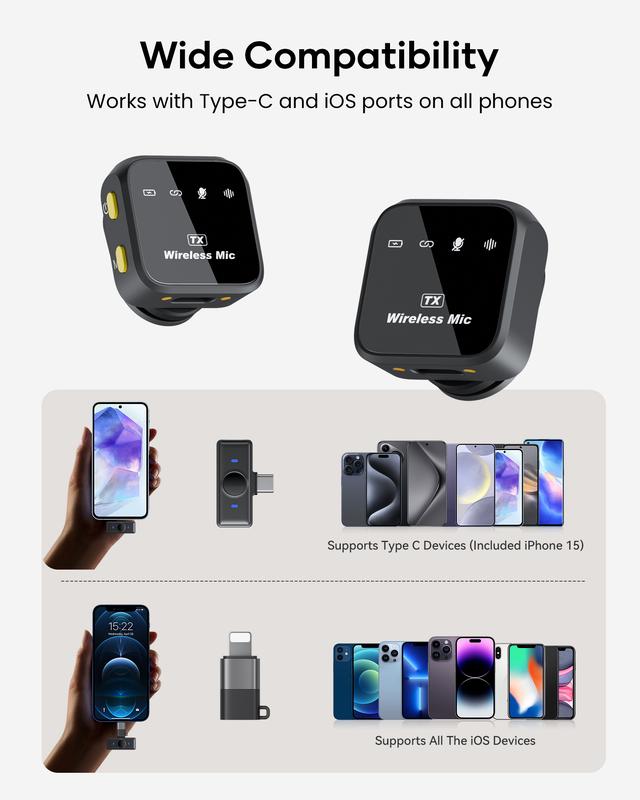 Wireless Lavalier Microphone for iPhone iPad Android With Charging Case Audio Smartphone Audio Smartphone Rechargeable USB