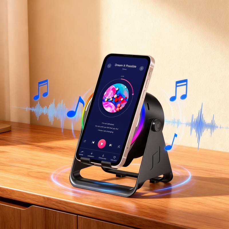 [Easter gift] Ultimate equipment for watching football matches Wireless Induction Audio Speaker Stand, 5in1 Cellphone Holder, 3500mAh Rechargeable Emergency Power Bank,360° Adjustable Mobile Tablet Stand with Colorful Ambient Light